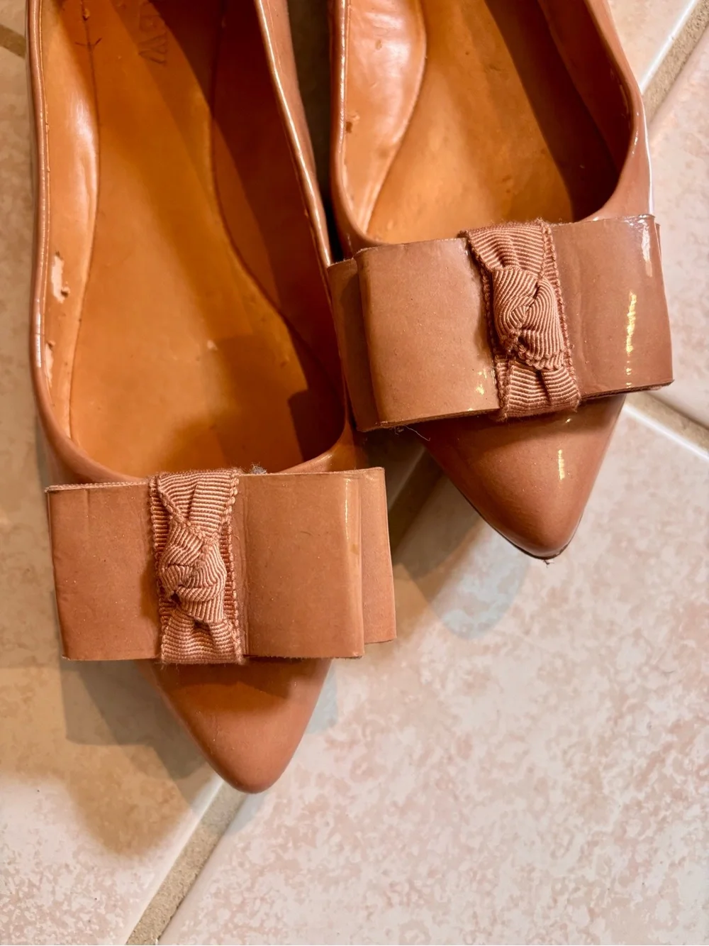 J. Crew Women's Pointed Toe Bow Flats in Dusty Pink-Tan